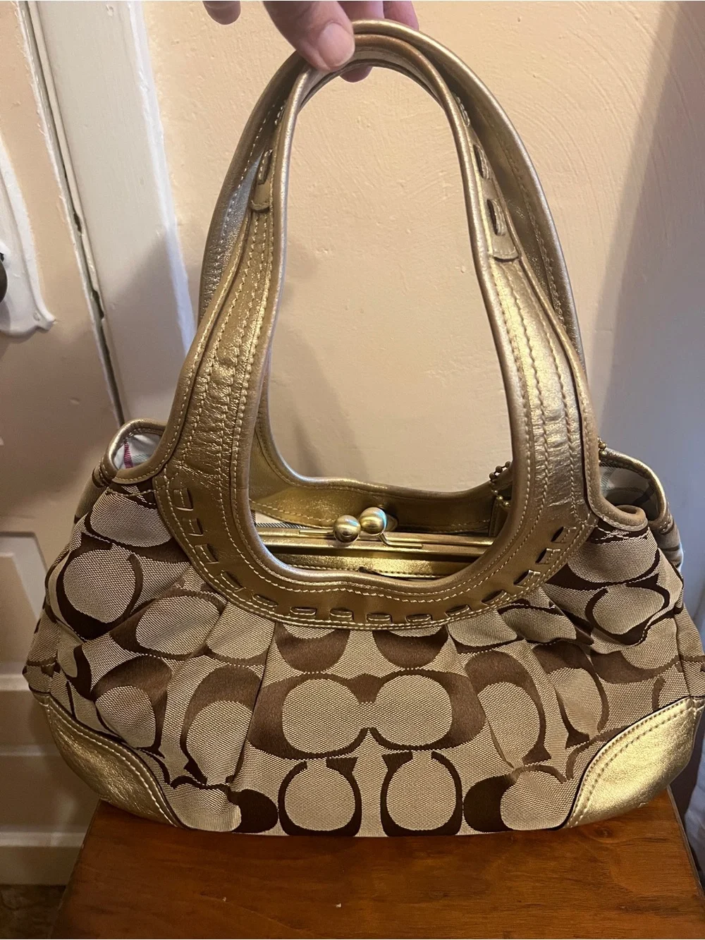 Coach Ergo Gold Shoulder Bag in Beige and Gold
